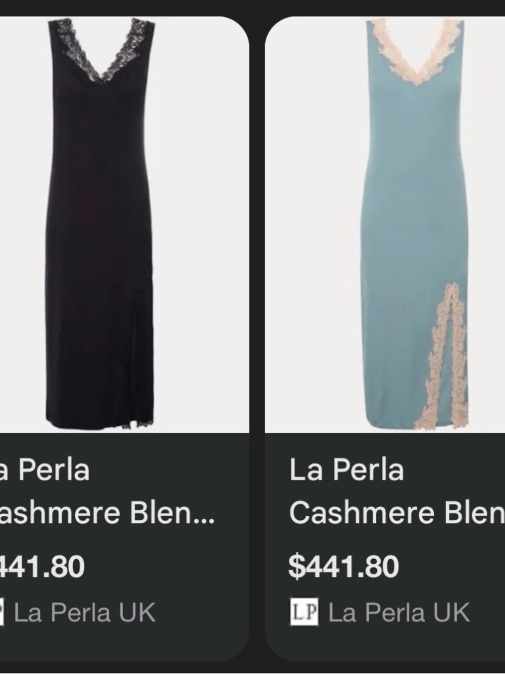 La Perla Lace-Trim V-Neck Slip Dress pajamas cashmere blend light blue size xs